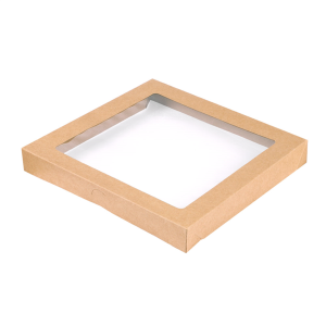 TAPA PARA CAJA CON VENTANA  KRAFT S 300 G/M2 + PET  22,9X22,9X3  CM