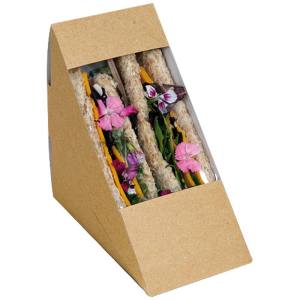 CAJA TRIANGULAR SANDWICH KRAFT  CON VENTANA 12,4x7.5x12,4 cm