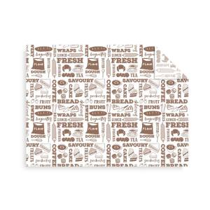 Papel antigrasa Bakery (dibujos en  marrón sobre fondo blanco) 400 x 300mm