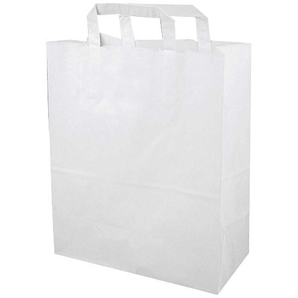 BOLSA PAPEL BLANCA 26 + 14 x 30 cm CON ASA PLANA 80 G/M2