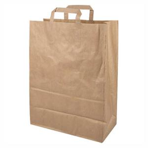 BOLSA KRAFT MARRON 30 + 18 x 43 cms CON ASA PLANA PEGADA POR EL EXTERIOR